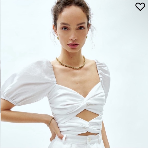 BNWT Reformation Karina White Twist Front Linen Blouse - Picture 2 of 7